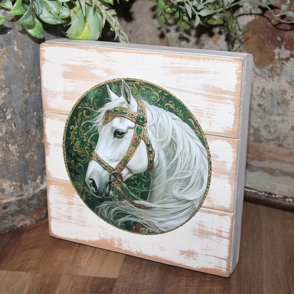 NEW Shabby French Country Farmhouse White Horse Wall Decor Plaque